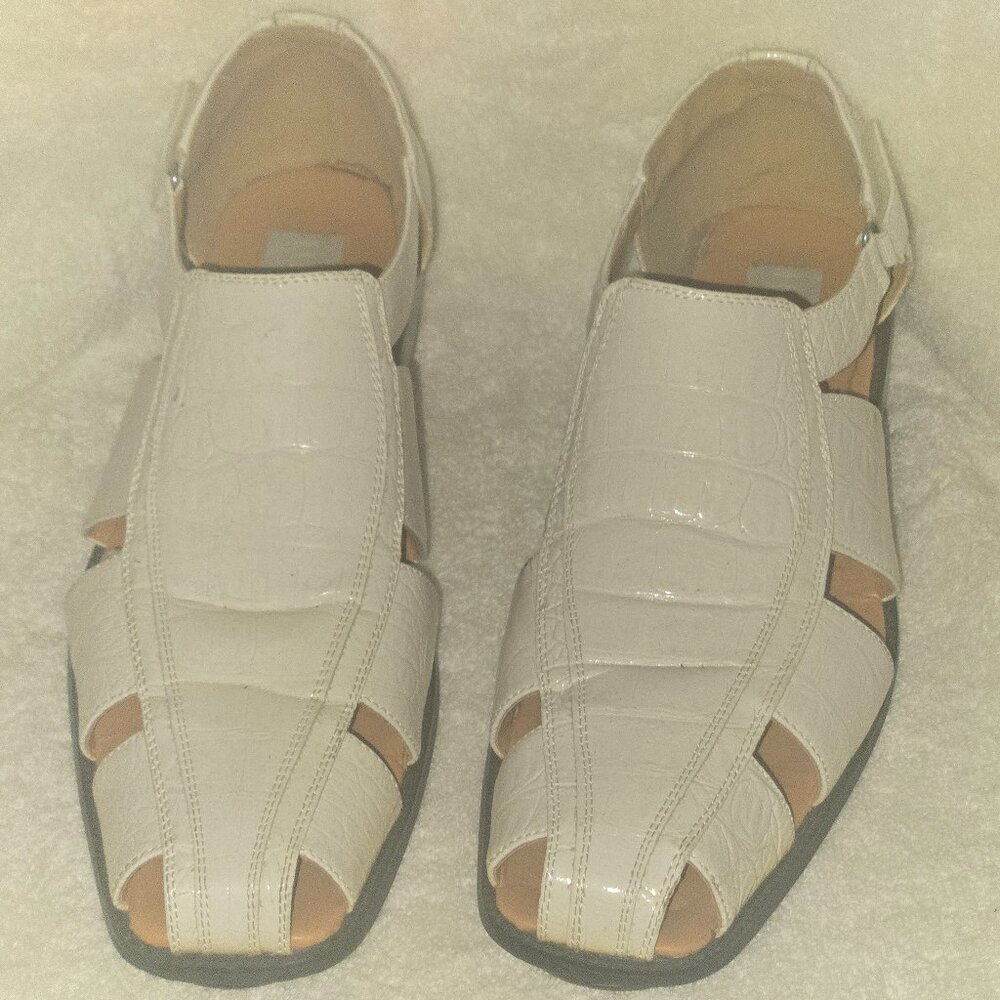 Lucio Ricci White Faux Croc Leather Cut-Out Dress Sandals – Retro Italian Style